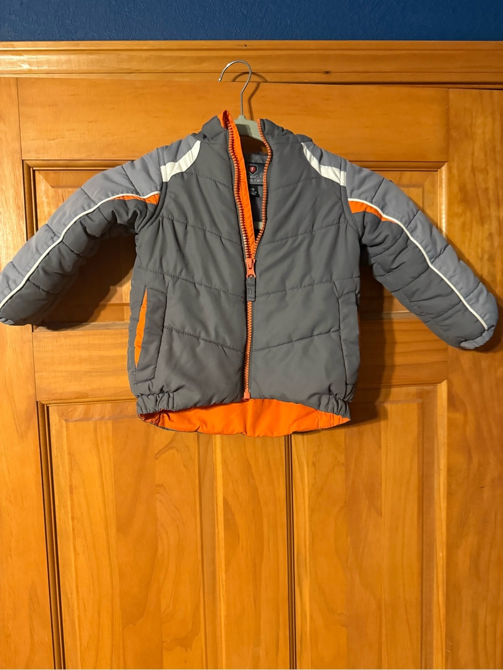 Kids Grey and Orange Puffer Jacket - Unbranded